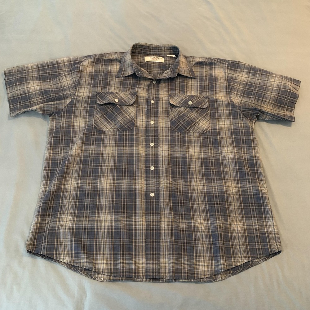 Big Mac Workwear Shirt Mens 3XL Blue Plaid Short Sleeve‎ Button Up Work Casual